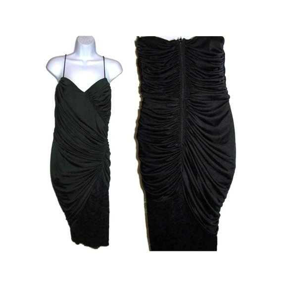 Vintage Dresses & Skirts - Vintage Cocktail Wiggle Dress Size 5/6 Vijack Susan Roselli Sexy Black Ruched